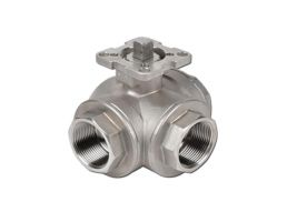 VAN BI INOX 3 NGÃ NỐI REN CÓ GIÁ ĐỠ ISO5211