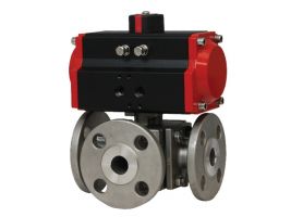 Van bi 3 ngã mặt bích điều khiển khí nén Jaki